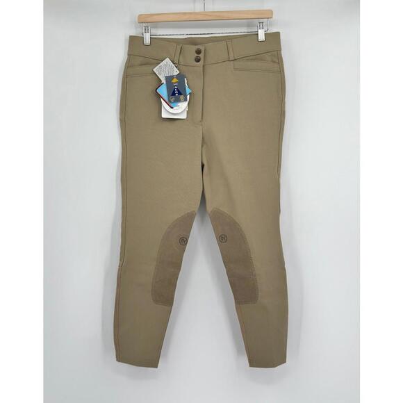 Ovation Womens Tan EuroWeave Knee Patch Low Rise Breeches Pants Sz 32R NEW